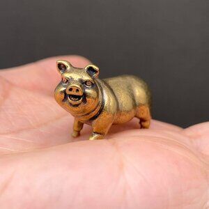 Brass Pig Figurine Miniature Prosperity Totem Altar Decor Spirit Animal 1970s St
